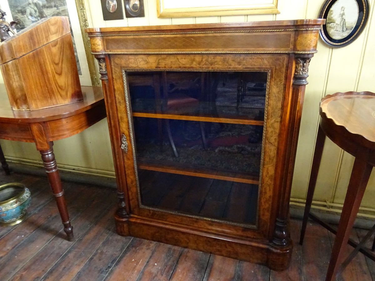 Victorian burr walnut marquetry inlaid pier cabinet